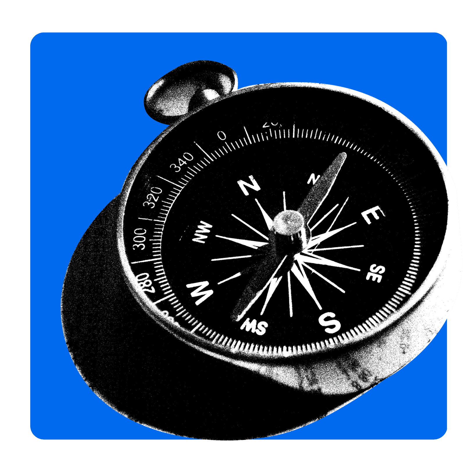 Brújula sobre fondo azul